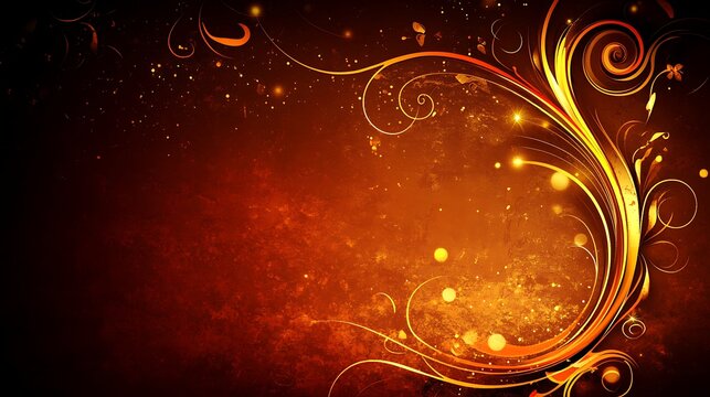 Ornate gold floral design on a fiery background
