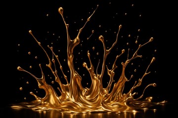 Liquid gold metallic paint splash creating dynamic fluid art sculpture