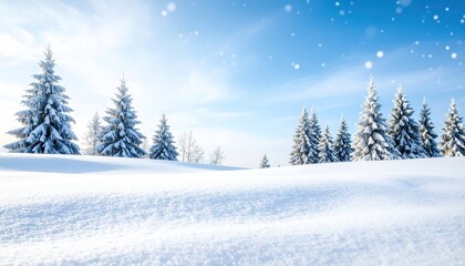 Naklejka premium Winter Landscape with Snow-Covered Trees and Bright Blue Sky