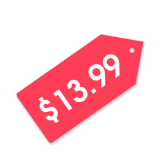 $13.99 only png, red colour price tag, minimalistic tag design, cost panel shape