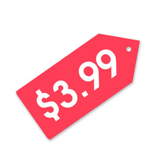 $3.99 only png, red colour price tag, clean pricing banner, unique sale sticker