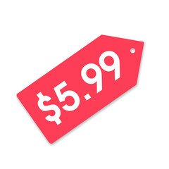 $5.99 only png, red colour price tag, product deal symbol, minimal price tag