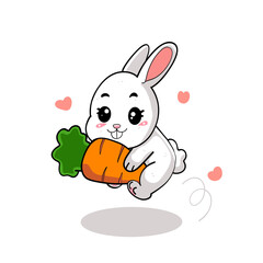 rabbit is jumping carrying a carrot