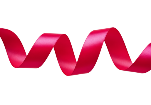 Curled shiny pink or magenta satin ribbon for celebration or gift wrapping. Isolated on transparent background, png