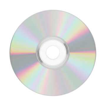 Blank CD or DVD disc with rainbow holographic reflection, digital media mockup. Isolated on transparent background, png