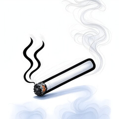Minimalist Black and White Cigarette with Smoke Depicting Modern Art and Subtle Lifestyle Vibes