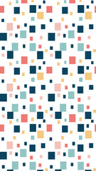 A cheerful and vibrant abstract geometric pattern featuring a random scattering of colorful squares and rectangles on a white background