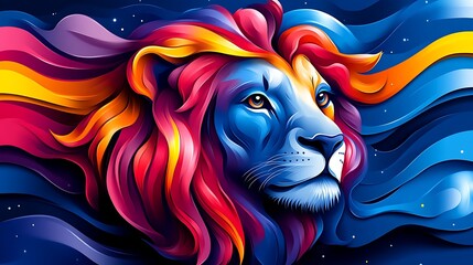 Vibrant lion portrait in abstract style