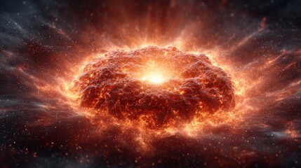 Obraz premium Fiery glowing abstract ring radiates immense energy in deep space amidst sparkling particles