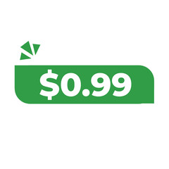 $0.99 only png, green colour price tag, simple label flat design, online promo sticker
