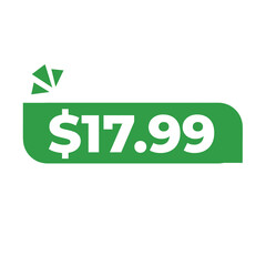 $17.99 only png, green colour price tag, modern shaped promo label, business promo icon