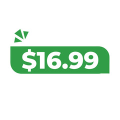 $16.99 only png, green colour price tag, discount product label tag, flat creative sticker