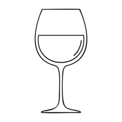 Simple line drawing of a wine glass with thin outline. Vector illustration