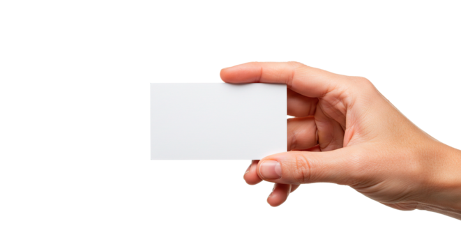 Hand holding blank business card mockup for design presentation and contact information showcase idea