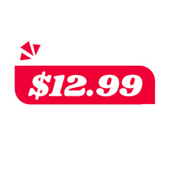 $12.99 only png, red colour price tag, smooth sticker design, retail icon