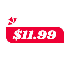 $11.99 only png, red colour price tag, sale offer mark, retail label tab