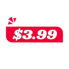 $3.99 only png, red colour price tag, store promo label, product deal mark