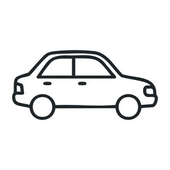Obraz premium Simple black outline of compact car on white background. Vector illustration