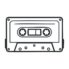 Fototapeta premium Vintage audio cassette tape design with retro style outline on white background. Vector illustration