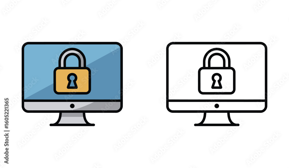 Fototapete Computer Monitor with Padlock Illustration Representing Data Security and Cybersecurity Concepts