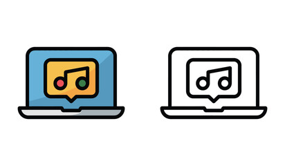 Laptop with Music Note Icon Displayed Symbolizing Digital Music or Sound Content