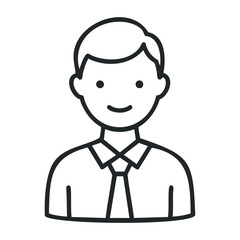 Obraz premium Outline icon of smiling male office worker in tie. Vector illustration