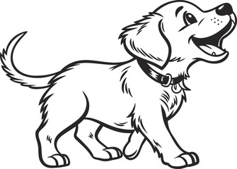Fototapeta premium Vector art of a happy cartoon puppy with a collar is walking on a plain white background
