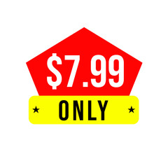 $7.99 only png, red colour price tag, creative price style, modern label sign