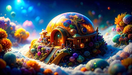 illustration of a luxury hotel on the surface of the moon 2