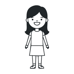 Smiling cartoon of young asian female in dress with long hair. Vector illustration