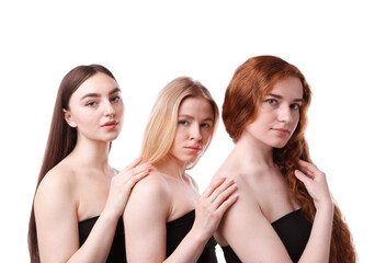 Beautiful women with different hair colors on white background
