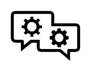 Obraz premium Technical communication icon with chat bubbles and gears for automated support and system processes