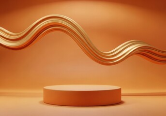 Orange podium with golden swirl