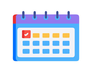 Vector illustration of a flat digital calendar icon for planning schedules and marking important dates.