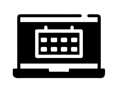 Digital calendar icon on a laptop screen. Flat vector graphic for online scheduling and planning.