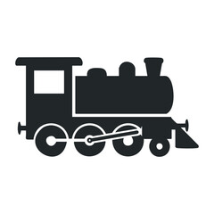 Vintage steam locomotive icon in black and white silhouette. Vector illustration
