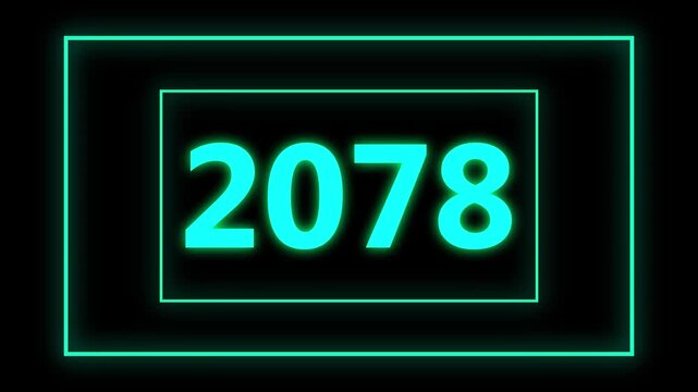 2078 number neon text background animation. Glowing neon sign blue colors digit number background.2078 colored text. Laser vintage effect. Infinite video animation numbers represents the new