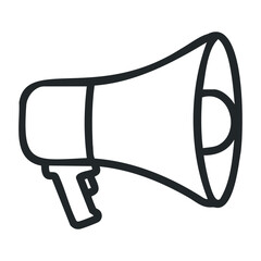 Black and white megaphone icon outline for communication and announcement. Vector illustration
