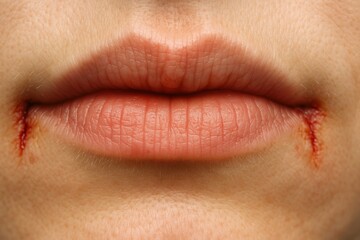 Obraz premium Close-up of cracked lips showing condition and texture for skin health awareness and dermatology education concept