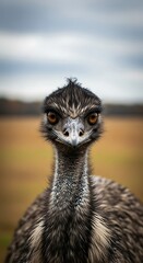 Close-up of an emu's head and neck.