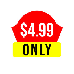 $4.99 only png, red colour price tag, mini tag design, product sale shape