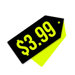 $3.99 only png, soft rectangular label, black colour, price tag element