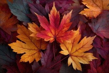 Fototapeta premium Colorful autumn maple leaves creating vibrant fall background