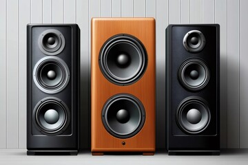 Fototapeta premium Three way loudspeakers standing on floor delivering immersive sound