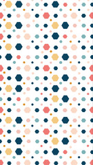 Abstract geometric pattern featuring a repeating arrangement of colorful hexagons and circles on a white background