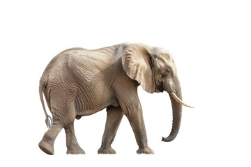 Fototapeta premium Powerful elephant walking in full view on transparent background