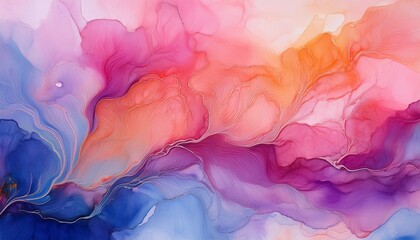 vibrant watercolor wash with flowing pink orange blue and purple tones creating a soft abstract and dreamy texture with delicate veins