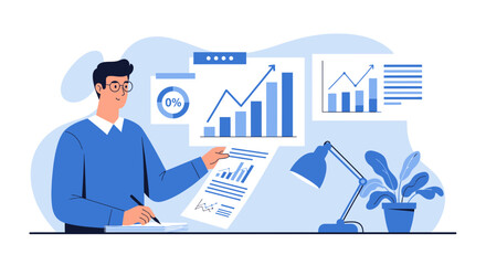 Young Professional Analyzing Data Charts In A Bright And Modern Workspace