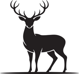 Deer silhouette vector illustration of wild animal with antlers in black and white style
