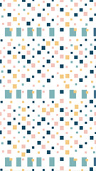 Abstract geometric pattern featuring a scattered arrangement of small squares in various pastel and dark colors